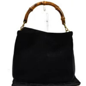Gucci Bamboo Handbag Black Suede Leather
